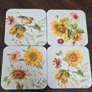 Legacy Publishing Set of 4 Cork Backed Floral and Bird Print Coasters